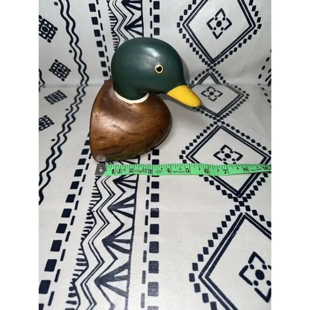VINTAGE WOOD‎ DUCK BOOKEND Painted Head & Beak Body Wood Stained Felt Bottom